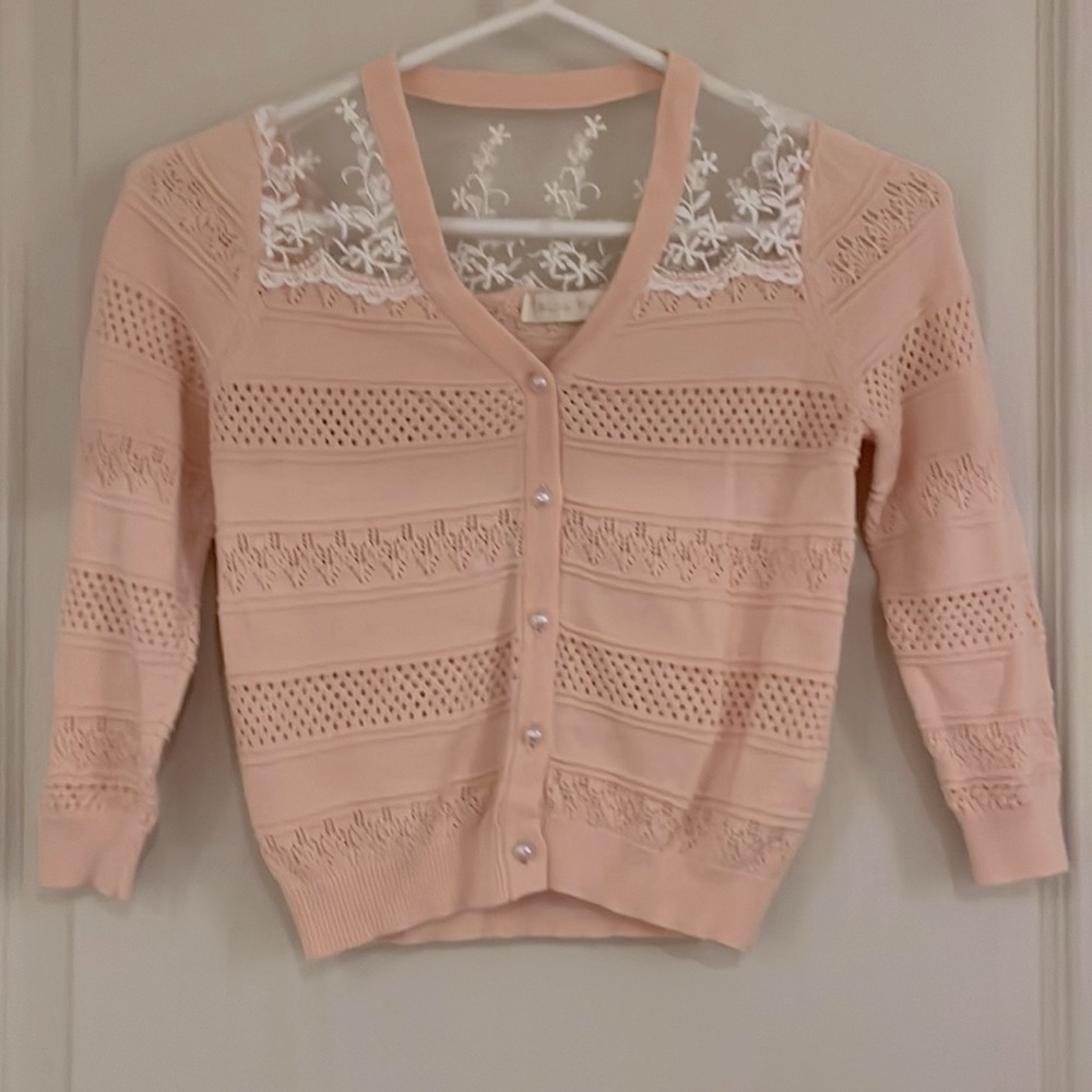 Pink Cardigan with Lace Detail